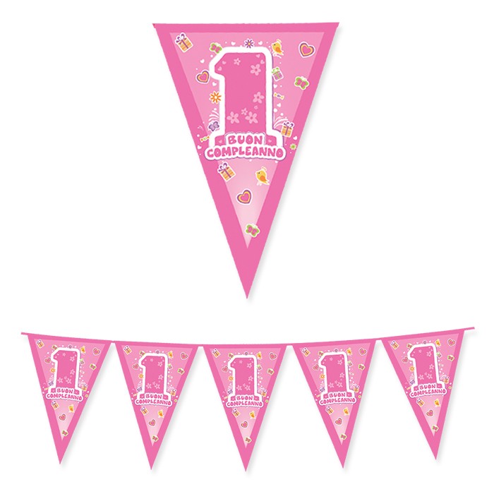 Festone Bandierina 1 Compleanno One Pink