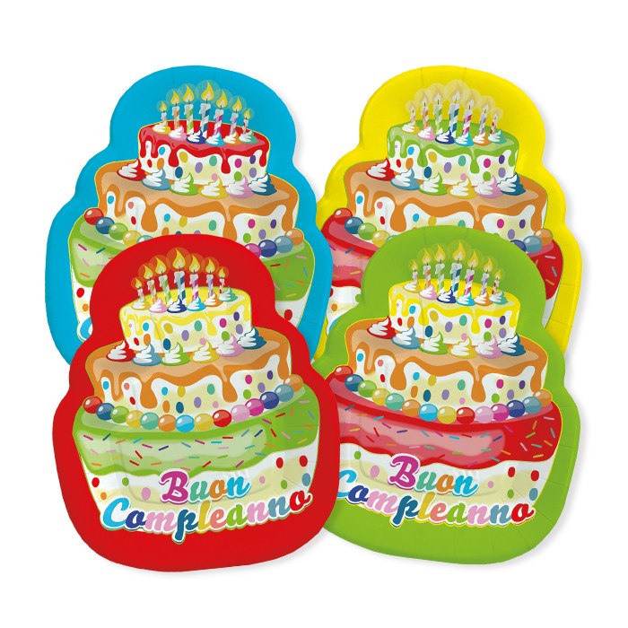 Piatti Buon Compleanno torta Mix 20 x 24 cm (8 pz)