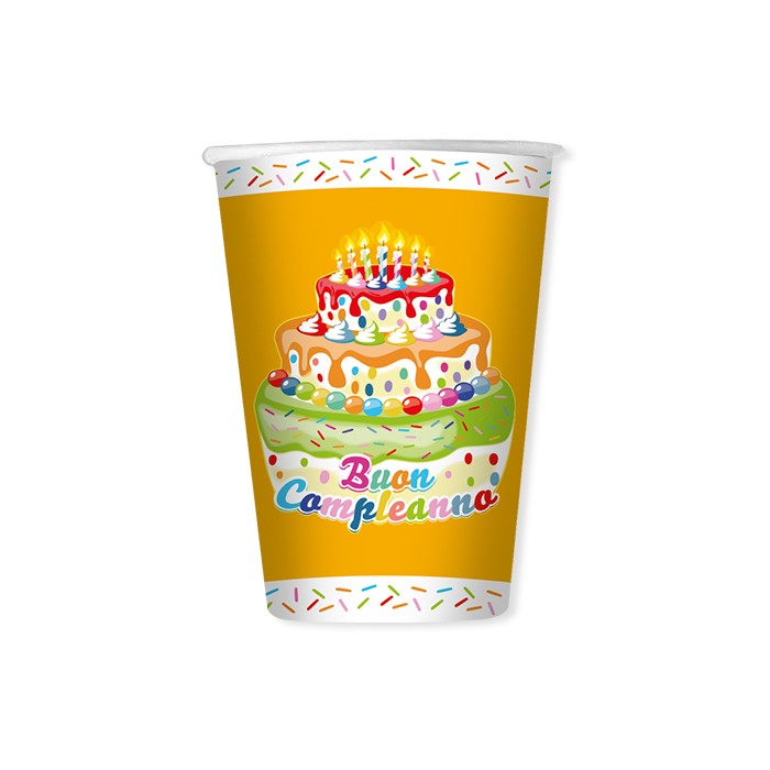 Bicchieri Torta Buon Compleanno da 200 ml (8 pz)