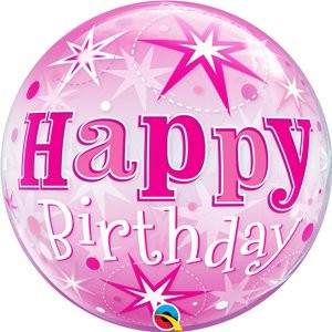 Palloncino Mylar Bubble Happy Birthday Pink 22"