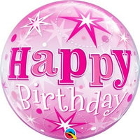 Palloncino Mylar Bubble Stelle Happy Birthday Pink 22" 56 cm