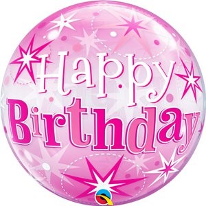 Palloncino Mylar Bubble Happy Birthday Pink 22"