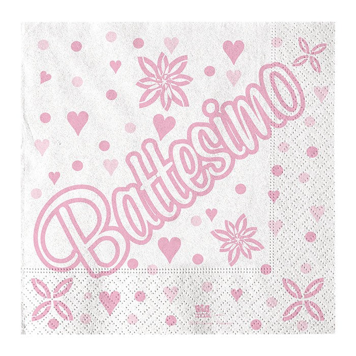 Tovaglioli con Scritta Battesimo Rosa