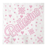 Tovaglioli con Scritta Battesimo Rosa Carta 33 x 33 cm