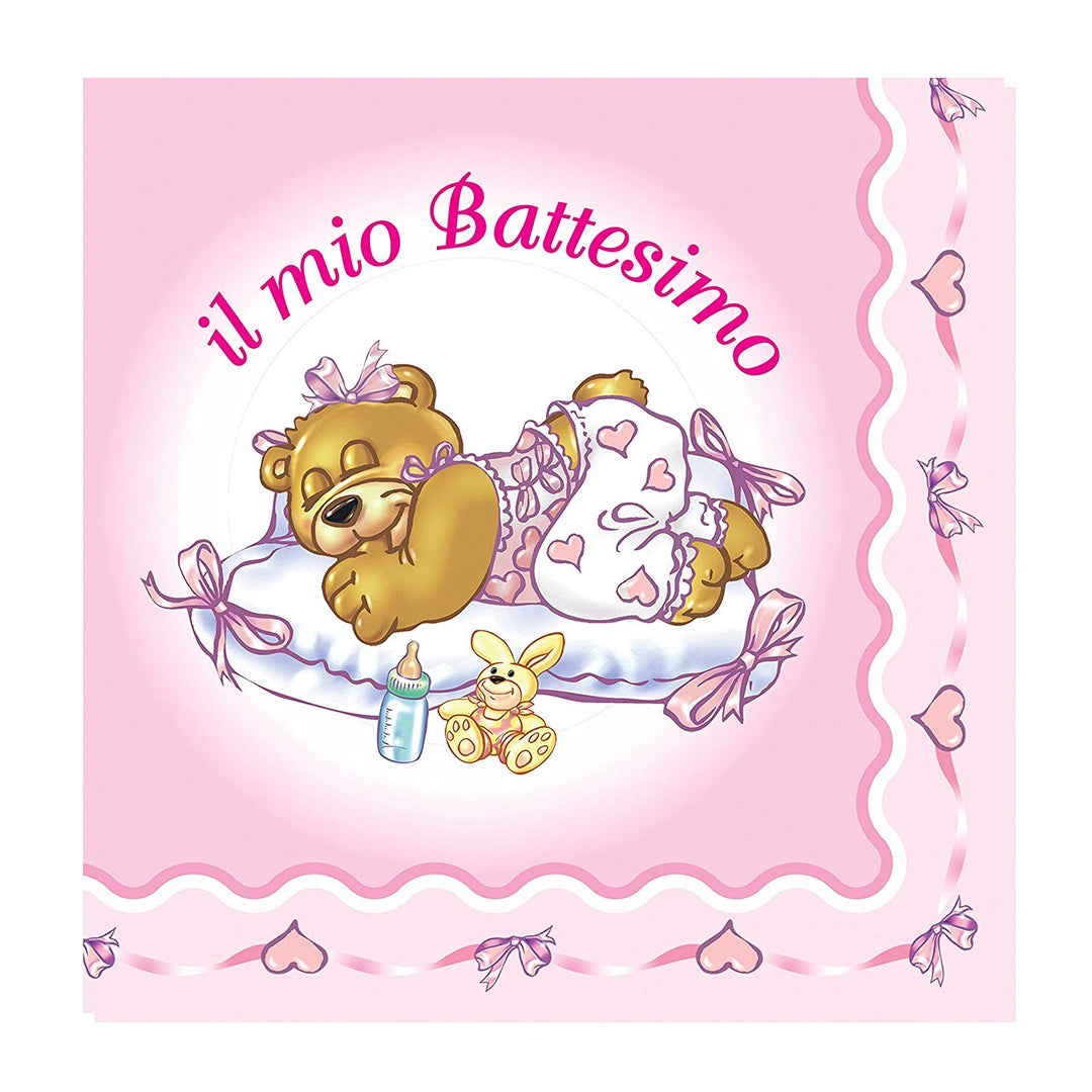 Tovaglioli Orsetto il Mio Battesimo Rosa