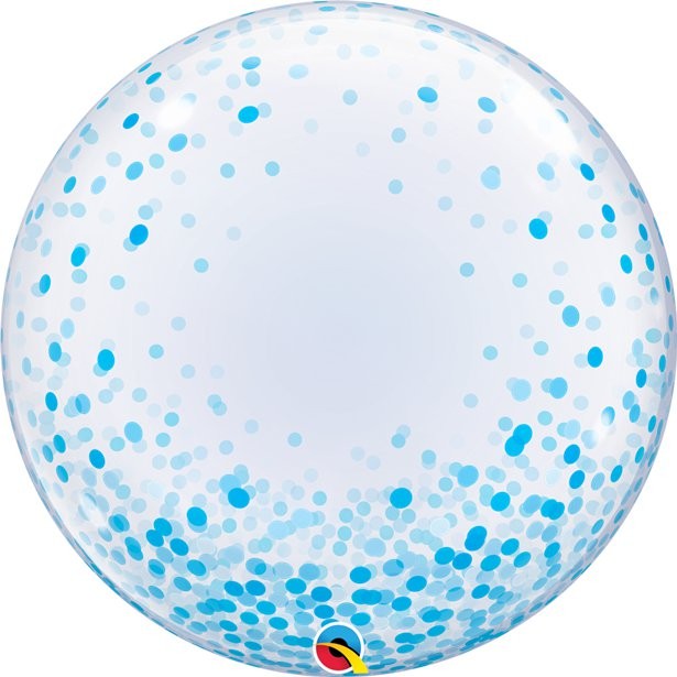 Palloncino Bubble Trasparente Con Confetti Celesti 24"