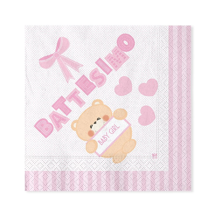 Tovaglioli di Carta Battesimo Teddy Rosa