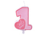 Candela 1° Compleanno Rosa con Cuore 8 cm