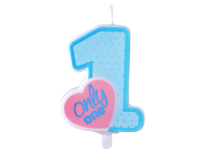 Candela 1° Compleanno Celeste con Cuore