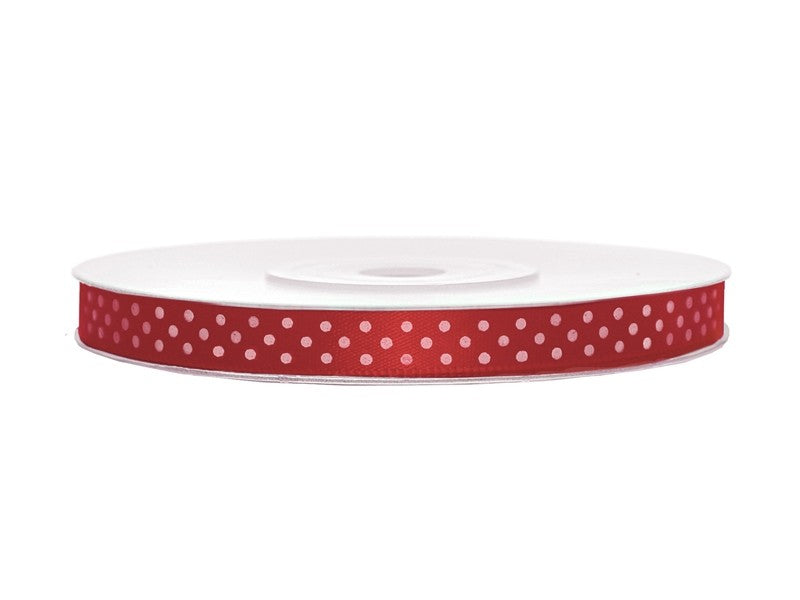 Nastrino di Stoffa Rosso con Pois Bianchi 6 mm x 25 mt