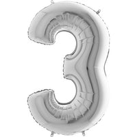 Palloncino Gigante Numero 3 (Tre) - Argento Mylar 100 cm