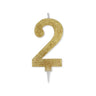 Candelina Glitter Maxi Numero 2 Colore Oro 15 cm