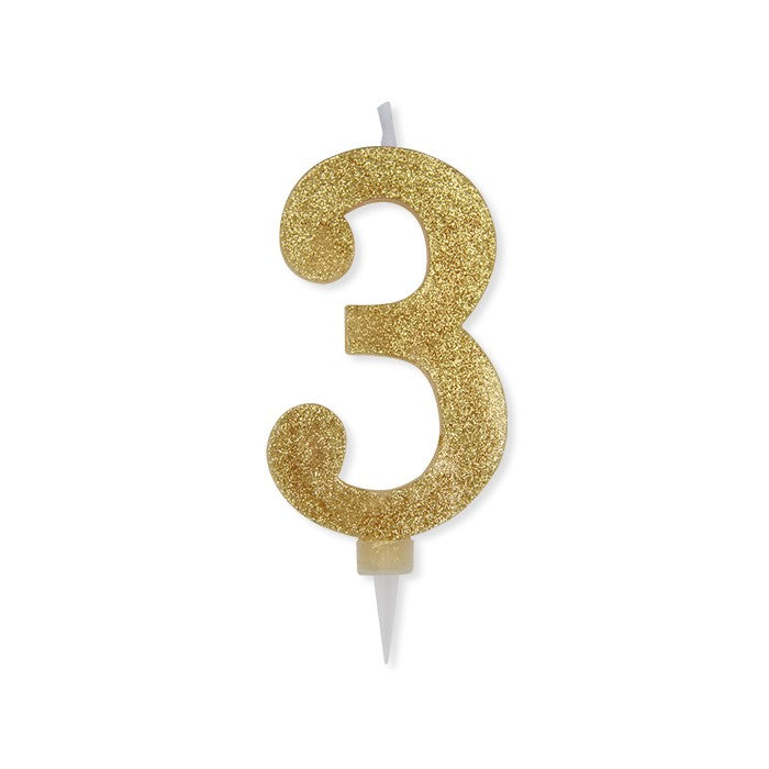 Candelina Glitter Maxi Numero 3 Colore Oro