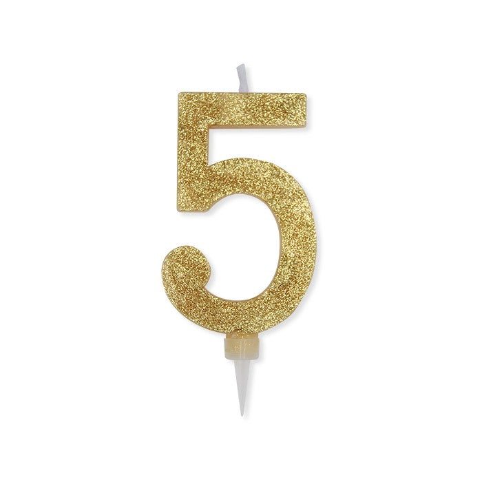 Candelina Glitter Maxi Numero 5 Colore Oro