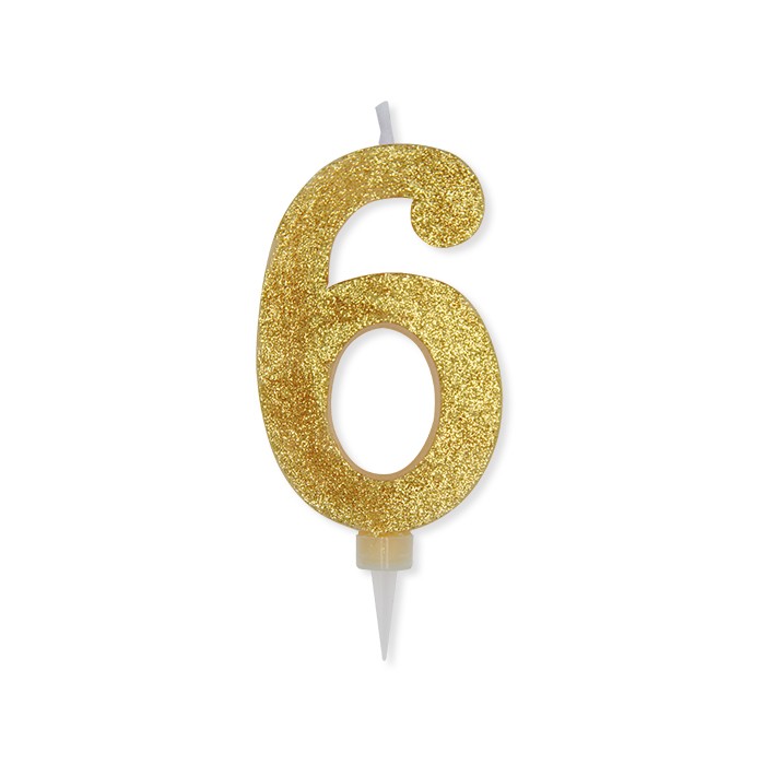 Candelina Glitter Maxi Numero 6 Colore Oro