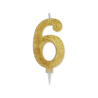 Candelina Glitter Maxi Numero 6 Colore Oro 15 cm