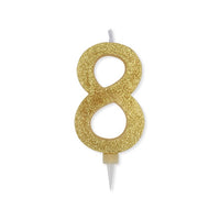 Candelina Glitter Maxi Numero 8 Colore Oro 15 cm