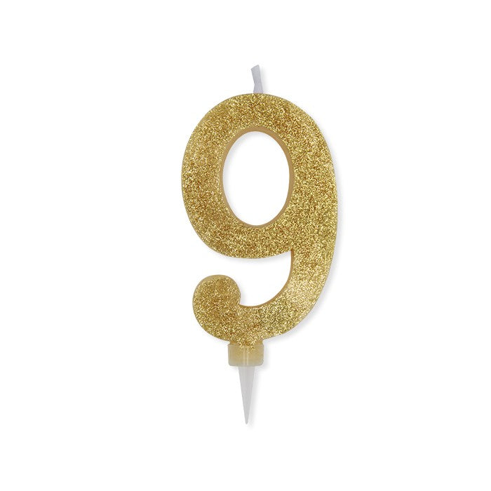 Candelina Glitter Maxi Numero 9 Colore Oro