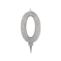 Candelina Glitter Maxi Numero 0 Colore Argento 15 cm