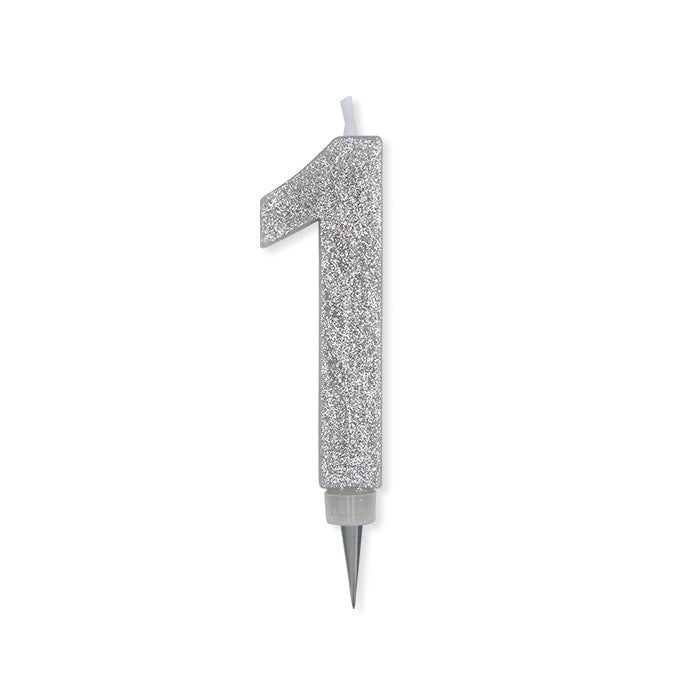 Candelina Glitter Maxi Numero 1 Colore Argento