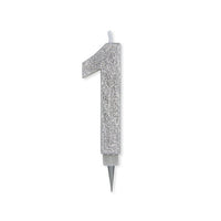 Candelina Glitter Maxi Numero 1 Colore Argento 15 cm