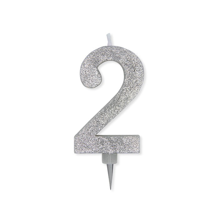 Candelina Glitter Maxi Numero 2 Colore Argento