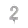Candelina Glitter Maxi Numero 2 Colore Argento 15 cm