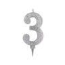 Candelina Glitter Maxi Numero 3 Colore Argento 15 cm