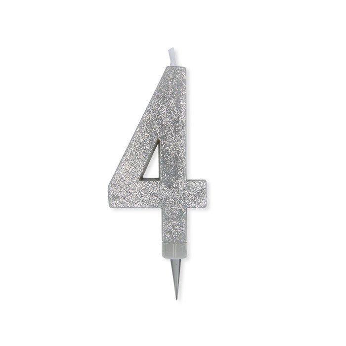 Candelina Glitter Maxi Numero 4 Colore Argento
