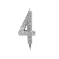 Candelina Glitter Maxi Numero 4 Colore Argento 15 cm
