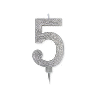 Candelina Glitter Maxi Numero 5 Colore Argento 15 cm