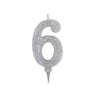 Candelina Glitter Maxi Numero 6 Colore Argento 15 cm