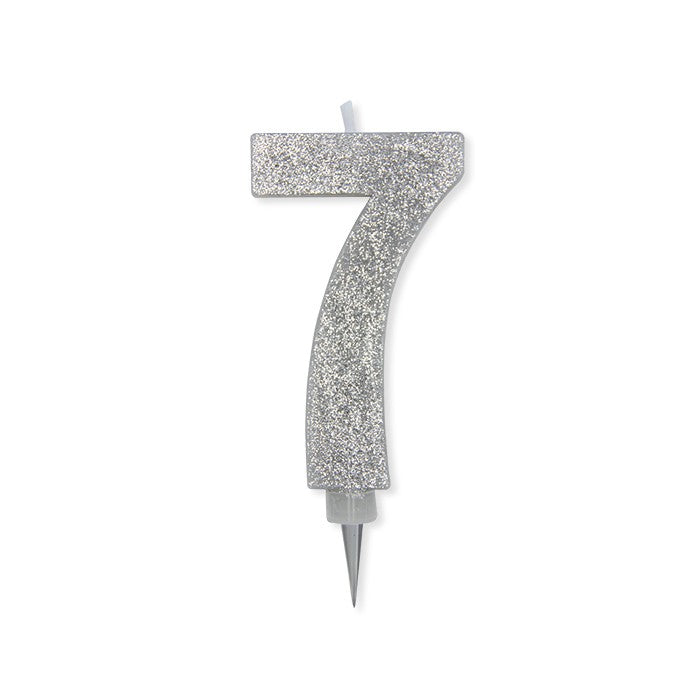 Candelina Glitter Maxi Numero 7 Colore Argento