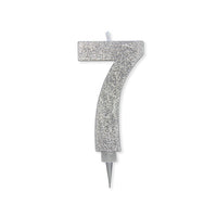 Candelina Glitter Maxi Numero 7 Colore Argento 15 cm