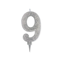 Candelina Glitter Maxi Numero 9 Colore Argento 15 cm