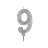 Candelina Glitter Maxi Numero 9 Colore Argento 15 cm