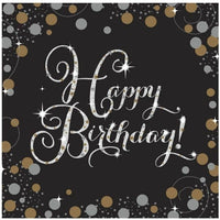 Tovaglioli Neri Happy Birthday con Brillanti (16 pz) Carta 33 x 33 cm