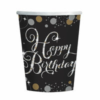 Bicchieri Neri con Scritta Happy Birthday 266 ml (8 pz) Carta