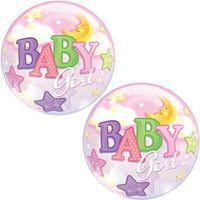 Palloncino Mylar Bubble Baby Girl Con Luna da 22" 56 cm Trasparente