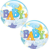 Palloncino Mylar Bubble Baby Boy Con Luna da 22" 56 cm Trasparente