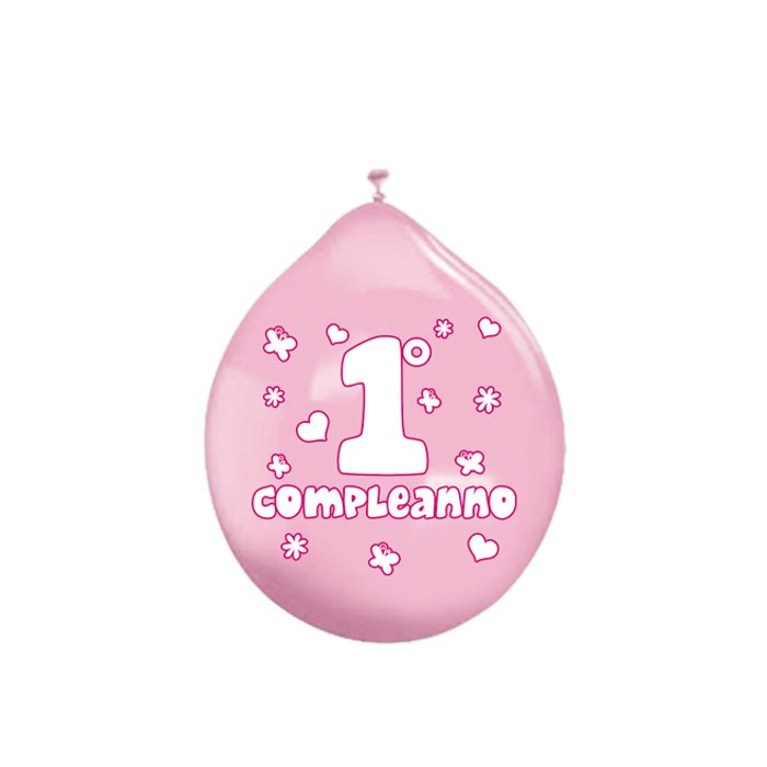 Palloncini in lattice 10" Primo Compleanno Rosa (20 pz - gonfiaggio aria)
