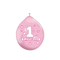 Palloncini in lattice 10" Primo Compleanno Rosa (20 pz - gonfiaggio...