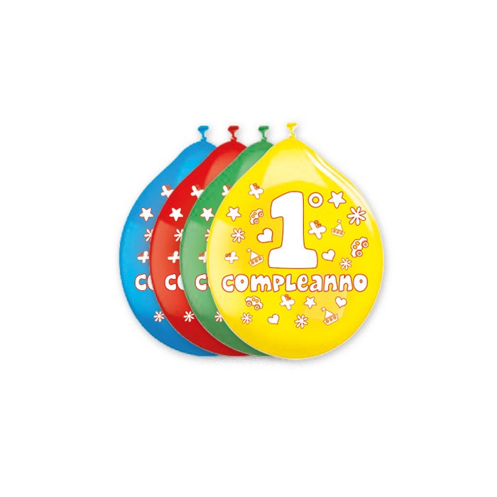 Palloncini in lattice 10" Primo Compleanno Misti (20 pz - gonfiaggio aria)