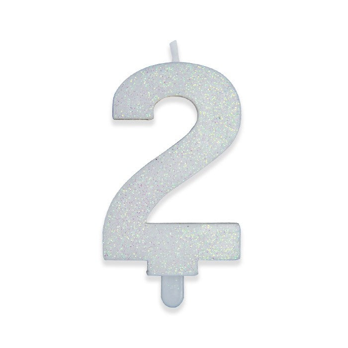 Candelina Sweety Bianco Glitter Numero 2