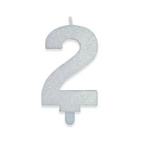 Candelina Sweety Bianco Glitter Numero 2 9 cm