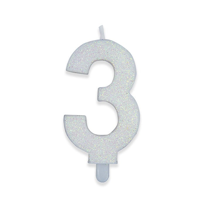 Candelina Sweety Bianco Glitter Numero 3