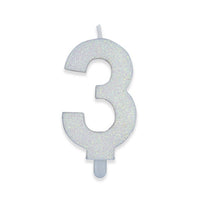 Candelina Sweety Bianco Glitter Numero 3 9 cm