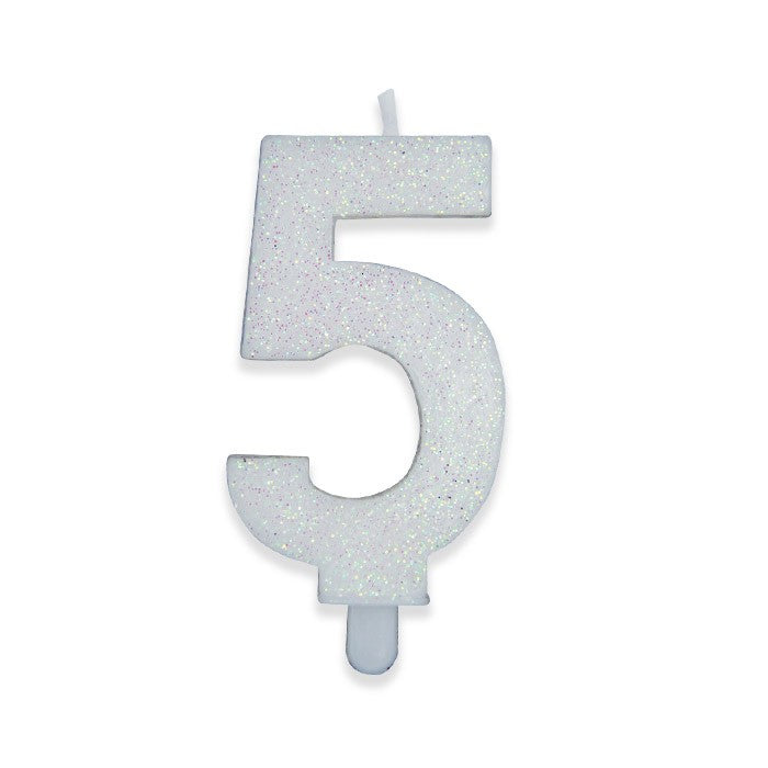 Candelina Sweety Bianco Glitter Numero 5