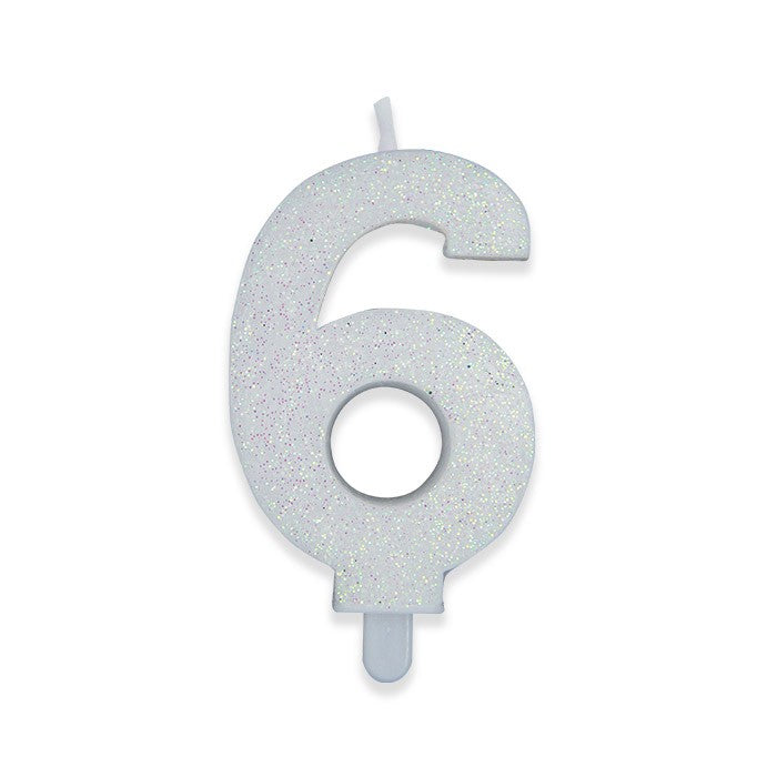 Candelina Sweety Bianco Glitter Numero 6