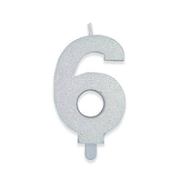 Candelina Sweety Bianco Glitter Numero 6 9 cm